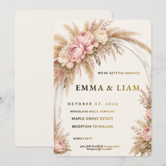 Boho Pampas Gras Trouwkaart | Bewerkbaar Fl Kaart
