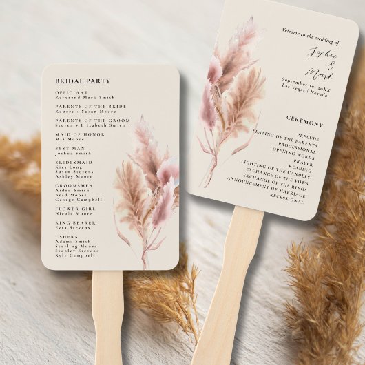 Boho Pampas Gras Trouwprogramma Handventilator Handwaaier