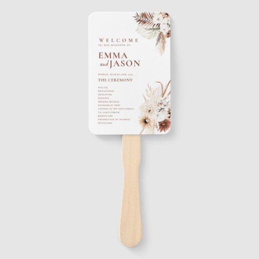 Boho Pampas Gras Trouwprogramma Waier Handbedienin Handwaaier (Voorkant)