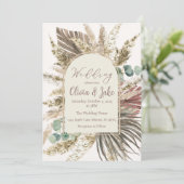 Boho Pampas Gras Trouwuitnodiging — Saliegroen Kaart (Staand voorkant)