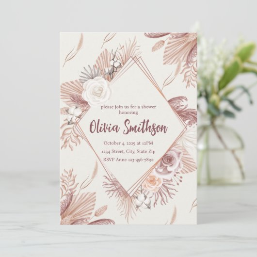 Boho Pampas Gras Trouwuitnodiging — Terracotta Kaart (Staand voorkant)