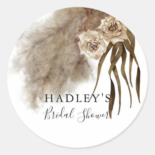 Boho Pampas Gras Verliefd Bruidsmeisjesfeest Ronde Sticker (Voorkant)