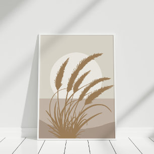 Boho Pampas Gras Volle Maan Illustratie Poster