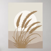 Boho Pampas Gras Volle Maan Illustratie Poster (Voorkant)
