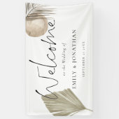 Boho pampas gras welkom trouwnamen datum spandoek (Verticaal)