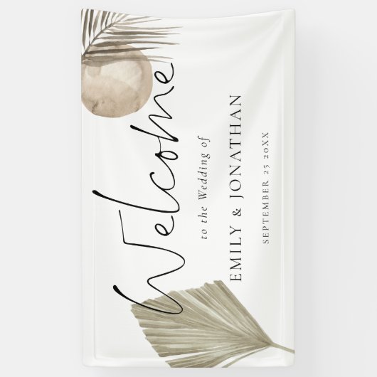 Boho pampas gras welkom trouwnamen datum spandoek (Verticaal)