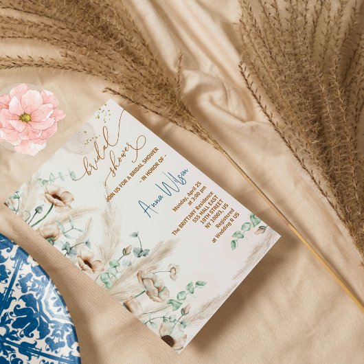 Boho pampas gras Wilde Bloem Bruidsdouche Kaart