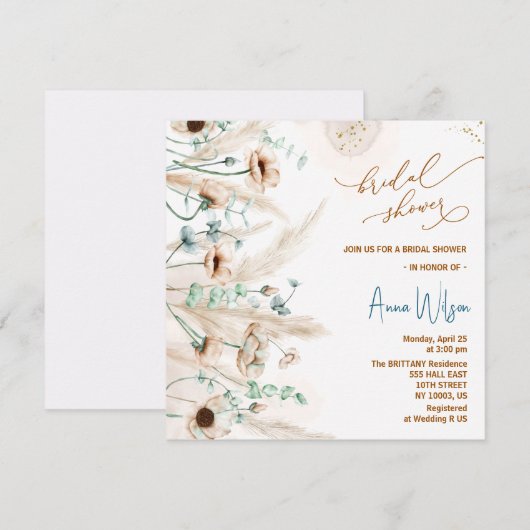 Boho pampas gras Wildflower Vrijgezellenfeest Kaart (Voorkant / Achterkant)