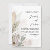 Boho Pampas Gras & Witte Bloemen Bruiloft Kaart (Voorkant)