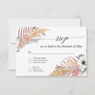 Boho Pampas Gras Witte Bloemige Tropische Palm RSV RSVP Kaartje