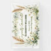 Boho Pampas Gras Witte Madeliefjes Afstudeerfeest Spandoek (Verticaal)