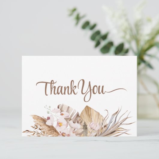 Boho Pampas Gras Witte Orchidee Huwelijk Bedankkaart (Staand voorkant)