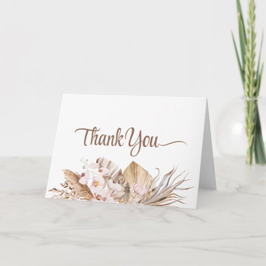 Boho Pampas Gras Witte Orchidee Huwelijk Bedankkaart (Voorkant)