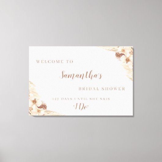 Boho Pampas gras witte orchidee welkomstbord Canvas Afdruk (Voorkant)