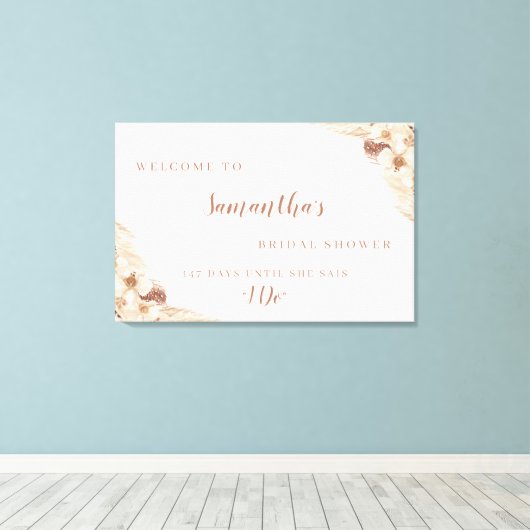 Boho Pampas gras witte orchidee welkomstbord Canvas Afdruk (Insitu (Houten vloer))