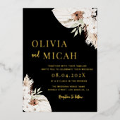 Boho pampas gras zwart bruiloft uitnodiging goud (Voorkant)