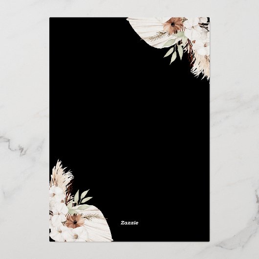 Boho pampas gras zwart bruiloft uitnodiging goud (Achterkant)