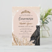 Boho pampas gras zwart jurkje quinceanera verjaard kaart (Staand voorkant)