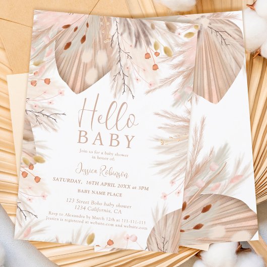 Boho pampas grasneutraal hallo baby shower kaart