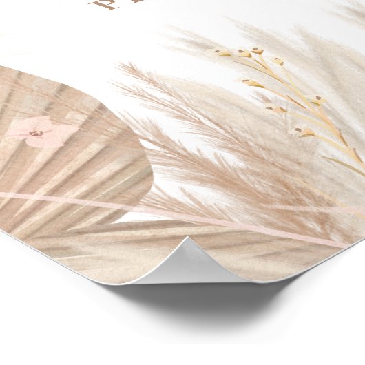 Boho pampas grasneutraal welkom douche poster (Hoek)