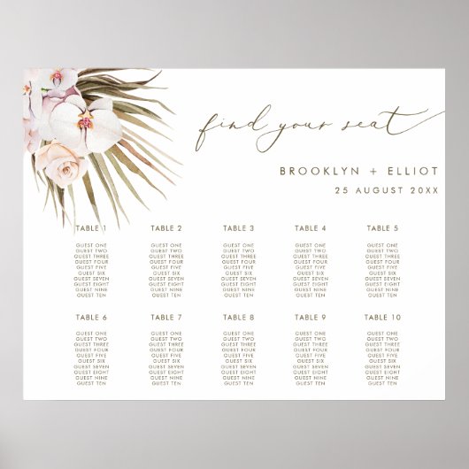 Boho Pampas Grass 10 Tables Wedding Seating Plan Poster (Voorkant)