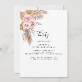 Boho Pampas Grass 30th Birthday Invitation Kaart