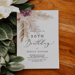 Boho Pampas Grass 30th Birthday Kaart<br><div class="desc">Deze boho pampas gras 30ste verjaardagsuitnodiging is perfect voor een zomerverjaardagsfeest. Het ontwerp van de waterverf van de bloem is voorzien van bohemiene bruine en wazige roze bloemen met sprieten van neutraal pamapgras en gouden gedroogde palmbladeren.</div>