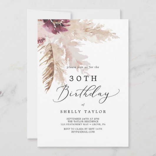 Boho Pampas Grass 30th Birthday Kaart (Voorkant)