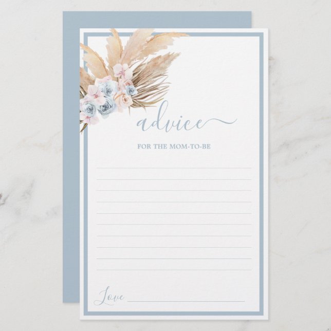 Boho Pampas Grass Advice for Mam To Be Card (Voorkant / Achterkant)