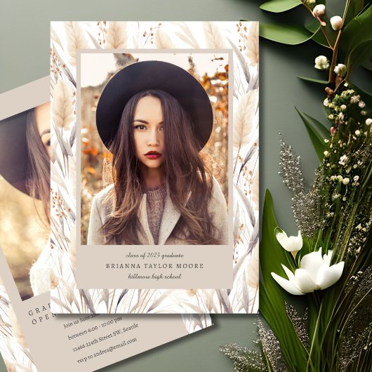 Boho Pampas Grass Afstuderen Fotoaankondiging Kaart