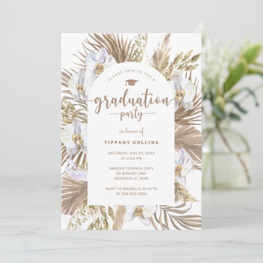 Boho Pampas Grass Arch Afstuderen Kaart (Staand voorkant)