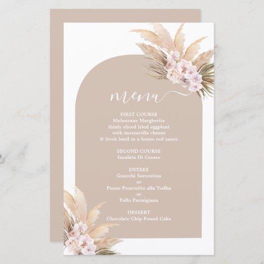 Boho Pampas Grass Arch bruiloft Menu Kaart (Voorkant / Achterkant)