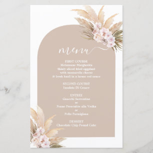 Boho Pampas Grass Arch bruiloft Menu Kaart