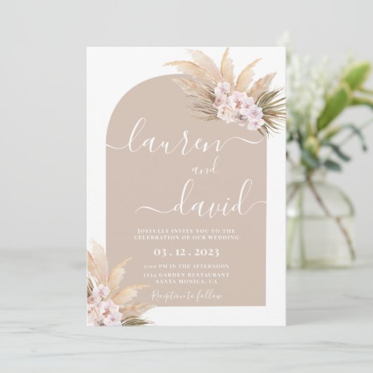 Boho Pampas Grass Arch Bruiloft Uitnodiging (Staand voorkant)