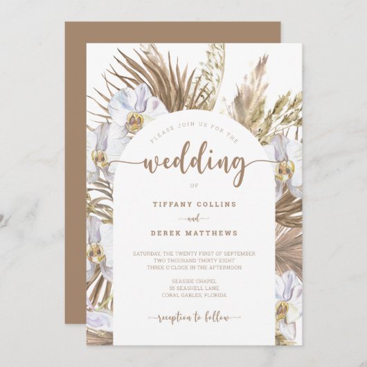 Boho Pampas Grass Arch Bruiloft Uitnodiging (Voorkant / Achterkant)