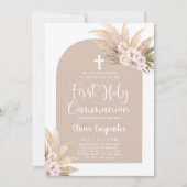 Boho Pampas Grass Arch First Heilige Communie Kaart (Voorkant)