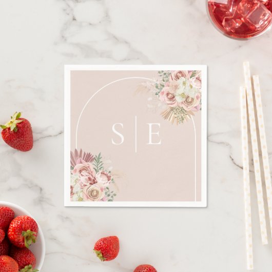 Boho Pampas Grass Arch Monogram Napkins Servet (Insitu)