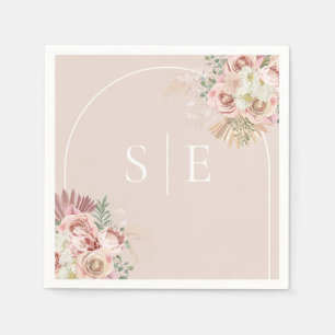 Boho Pampas Grass Arch Monogram Napkins Servet
