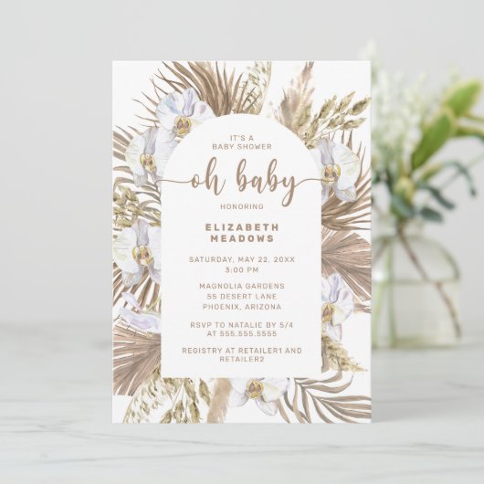 Boho Pampas Grass Arch Oh Baby shower Kaart (Staand voorkant)