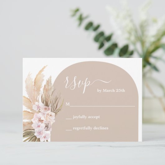 Boho Pampas Grass Arch RSVP-kaart RSVP Kaartje (Staand voorkant)