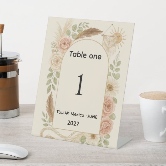 Boho Pampas Grass Arch Table Number Pedestal Sign  Reclamebord Met Voetstuk (Insitu)