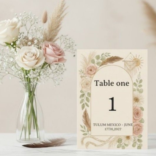 Boho Pampas Grass Arch Table Number Pedestal Sign  Reclamebord Met Voetstuk