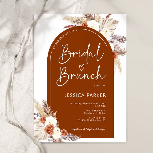 Boho Pampas Grass Arch Terracotta Bridal Brunch Kaart