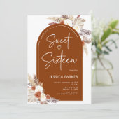 Boho Pampas Grass Arch Terracotta Zoet Zestien Kaart (Staand voorkant)