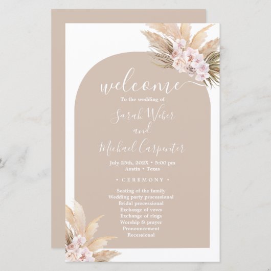 Boho Pampas Grass Arch trouwprogramma (Voorkant / Achterkant)