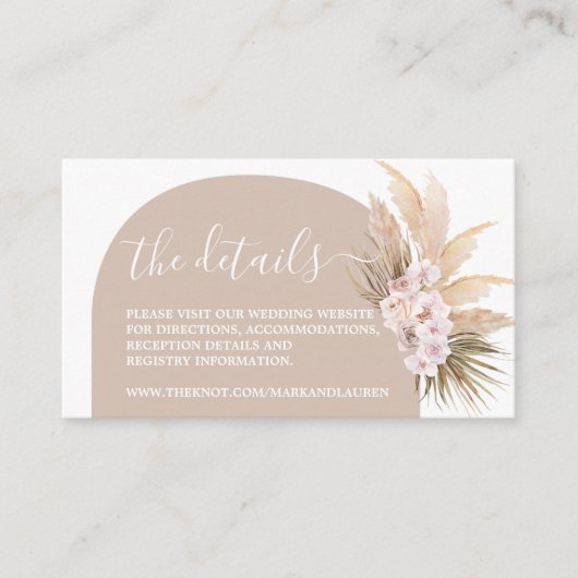 Boho Pampas Grass Arch Website Info Behuizing Kaar Informatiekaartje (Voorkant)