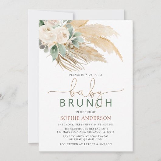 Boho Pampas Grass Baby Brunch Baby shower Kaart (Voorkant)