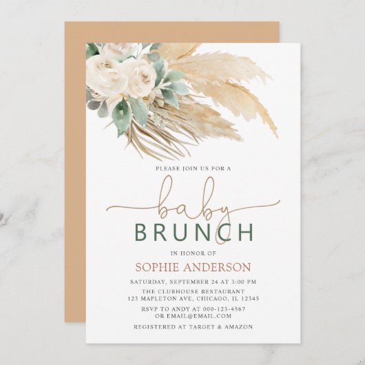 Boho Pampas Grass Baby Brunch Baby shower Kaart (Voorkant / Achterkant)