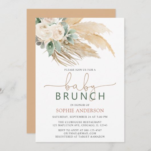 Boho Pampas Grass Baby Brunch Baby shower Kaart (Voorkant / Achterkant)