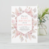 Boho Pampas Grass Baby Brunch Elegant Blush Pink Kaart (Staand voorkant)
